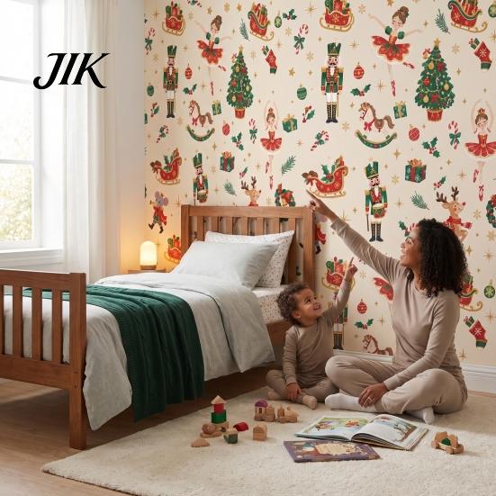 DIY Holiday Wall Splicing Paper Christmas Nutcracker Self-Adhesive Stickers, Thick PVC Wallpaper with Ballerina, Xmas Tree & Room Decor for