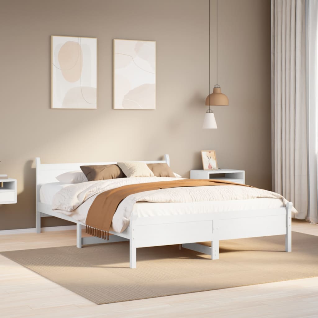 Vidaxl Rama Łóżka Bez Materaca, Biała, 135X190 Cm, Lite Drewno Sosnowe