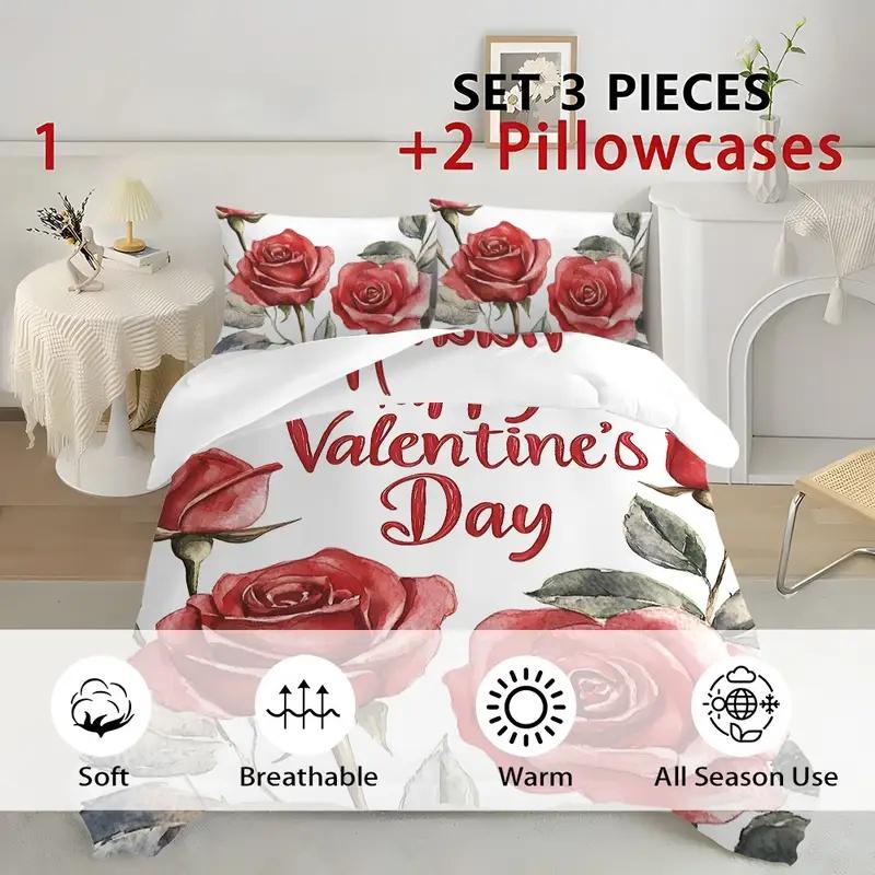 Набор постельного белья из полиэстера с розовым грузовиком на День святого Валентина, 3 предмета - Включает пододеяльник и наволочки, мягкий и удобный