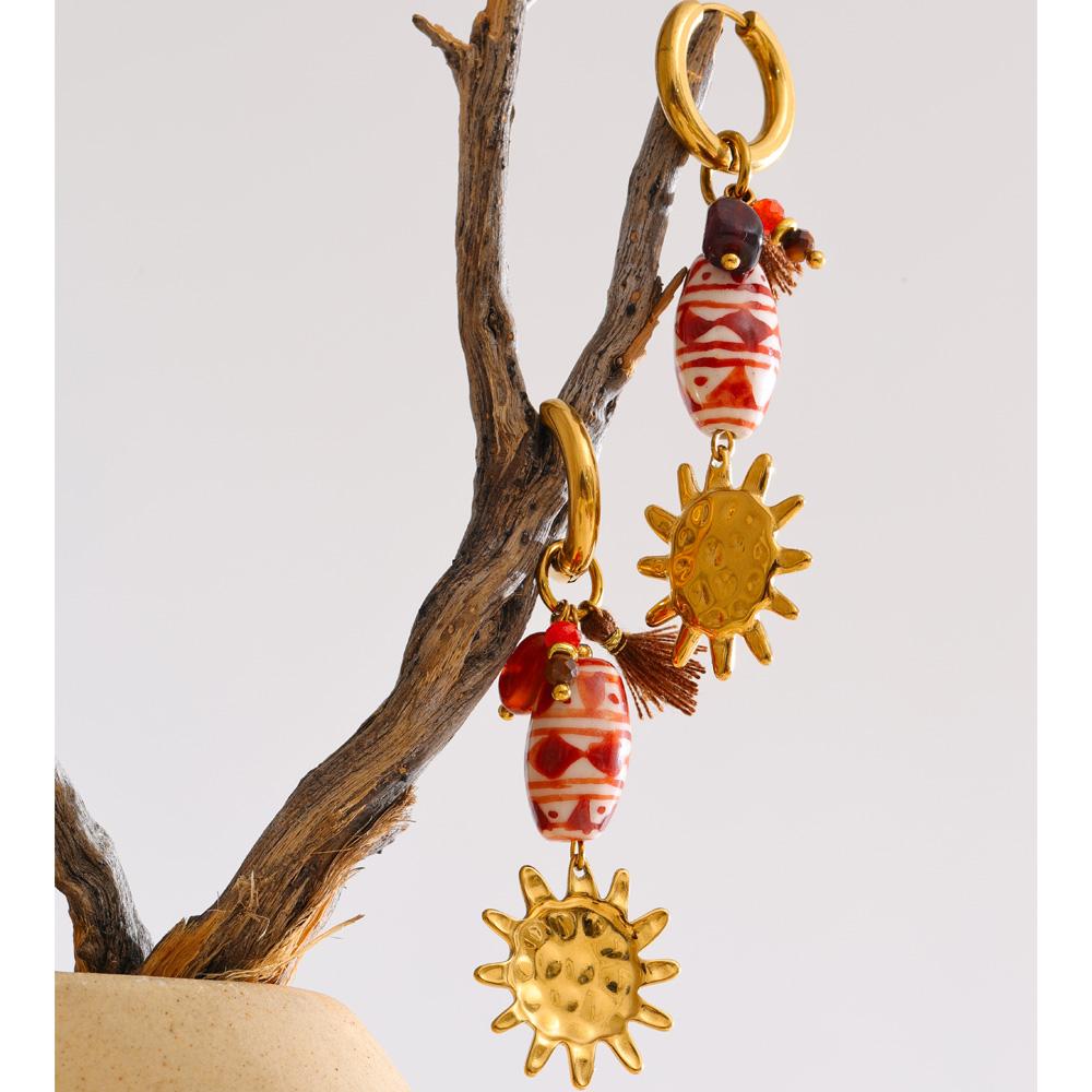 Yhpup New Style Stainless Steel France Ceramic Sun Small Drop Dangle Hoop Earrings Exquisite Fashion 2026 Handmade Jewelry Gift