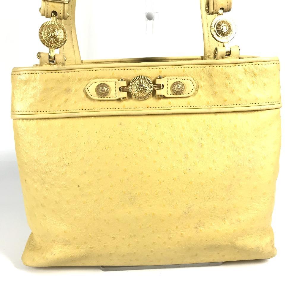 VERSACE vintage Sunburst logo Bag Tote Bag Shoulder Bag Embossed Leather yellow