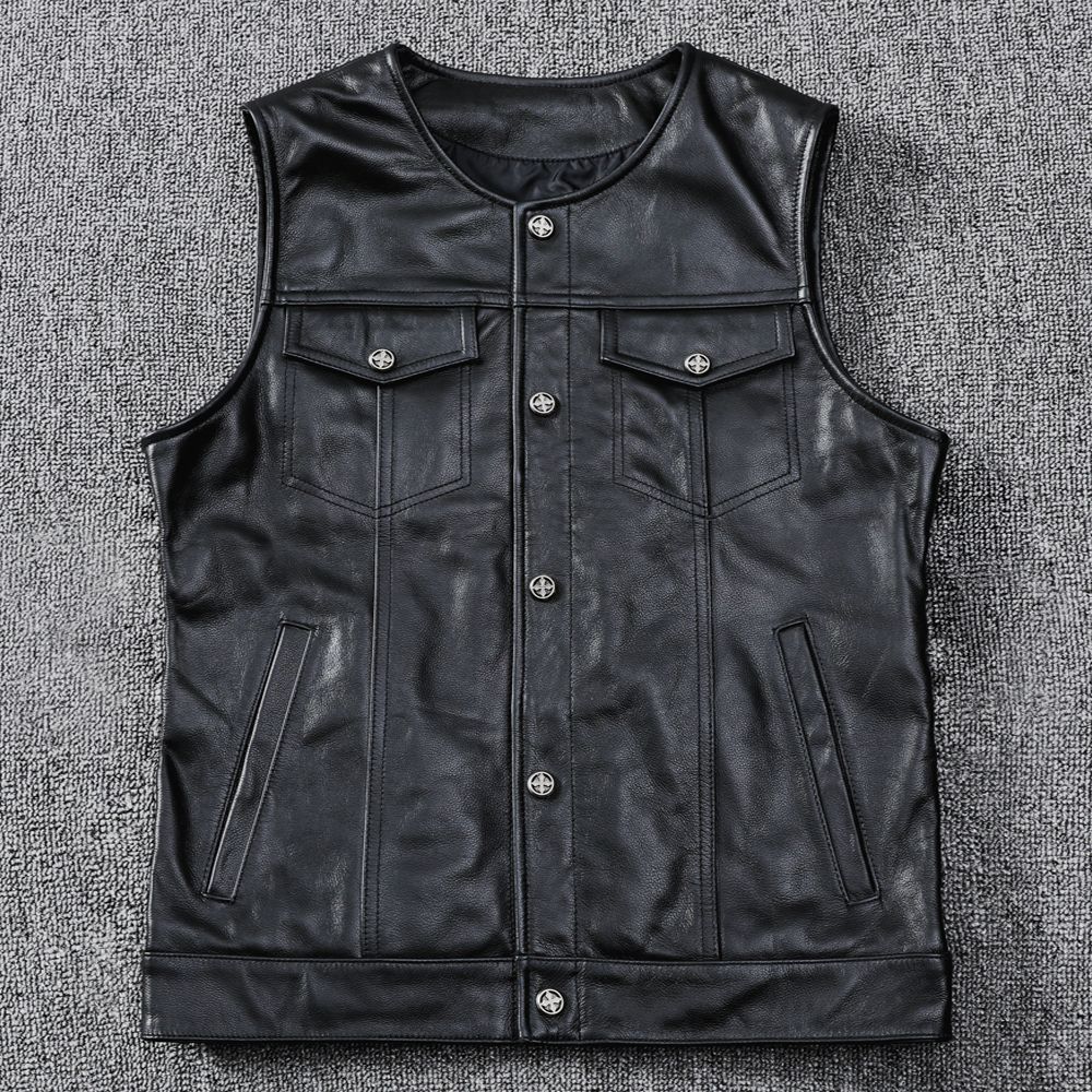 Мотоциклетный жилет Harley's Chaotic Son с кожаной спинкой и сердечком из воловьей кожи, тонкая мягкая кожа, круглый вырез, короткий и облегающий крой