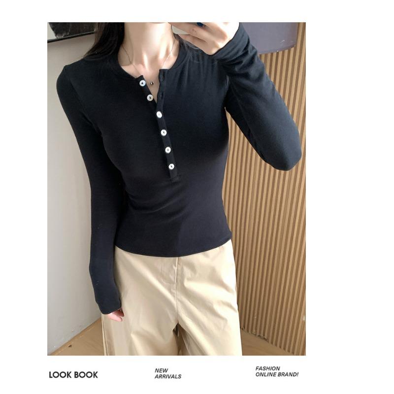 Women S Long Sleeve Knit Top Half Button Henley Neck Slim Fit Base Layer