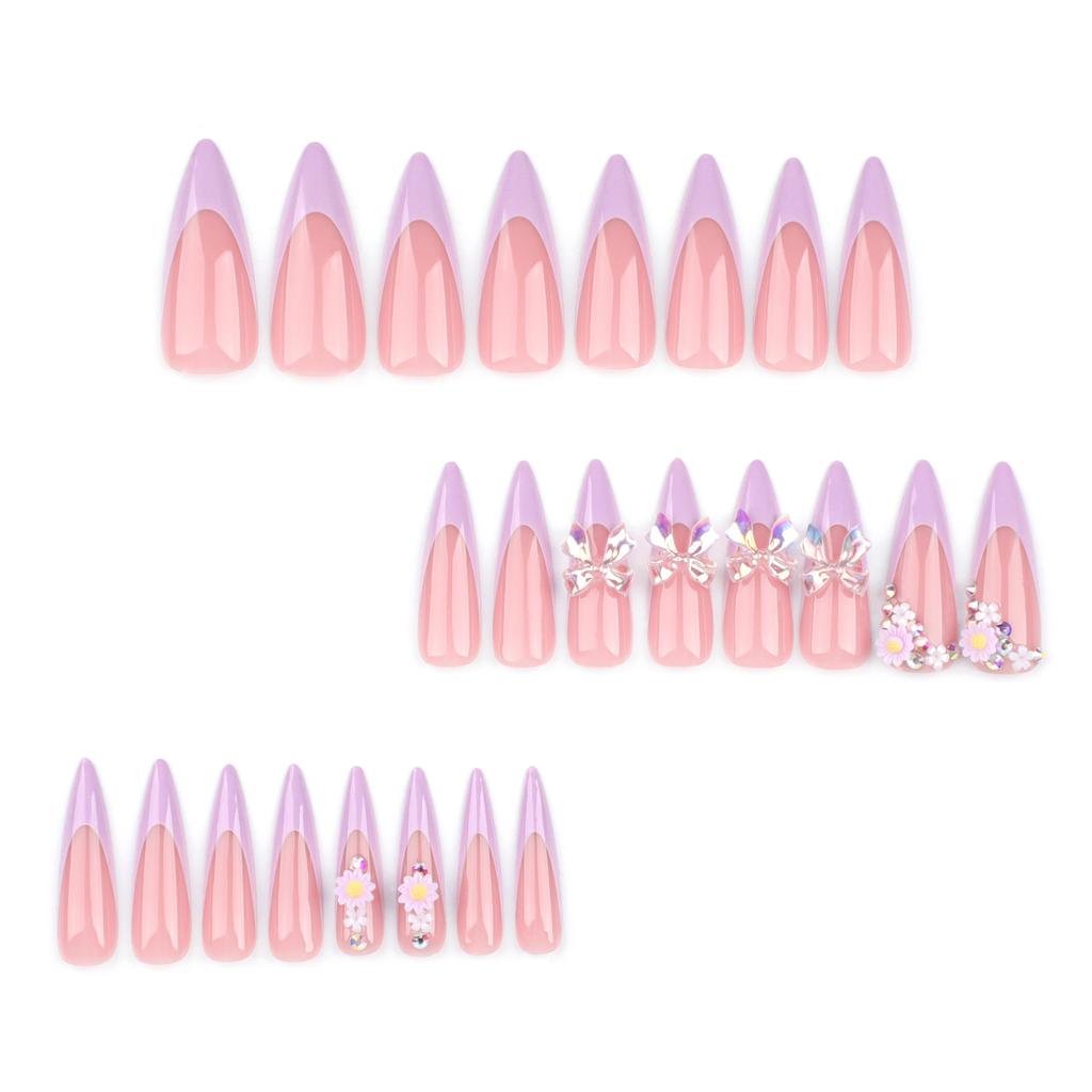 24 шт. французский фиолетовый маникюр 3D Aurora Bow Wearing Nail Летний новый ноготь повторяющийся накладной ноготь