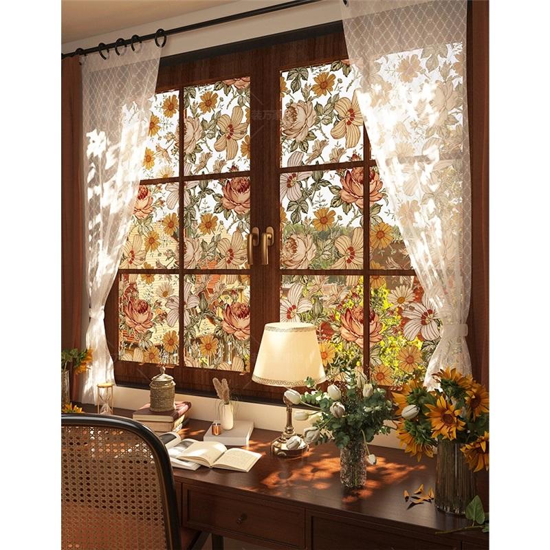 Французская винтажная клейкая пленка для стекла для двери ванной комнаты и окна туалета, статическая пленка матовая, для конфиденциальности, светофильтрующая, непрозрачная