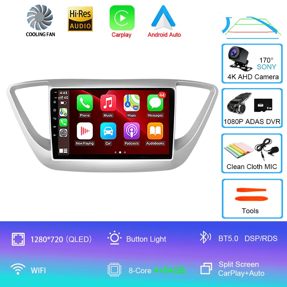 Android 14 Carplay Auto Car Radio For Hyundai Solaris 2 2017 - 2020 GPS Recorder Multimedia video Player 4G+WiFi DSP 2 din dvd