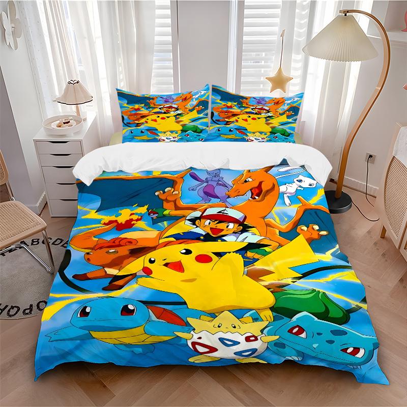 3pcs Pokemon, Pikachu Bedding Set: Perfect for Bedroom or Guest Room. Soft and Comfortable with No Core Included yy251010114