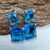 Luxury Square Blue Zircon Crystal Earrings Exquisite Fashion Silver Color Metal White Stone Engagement Wedding Dangle Earrings
