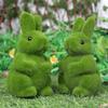 2Pcs Flocking Bunny Statue Flocked Animal Statue Decorative Fake Green Moss Rabbit Decoration Cute for Patio Garden Yard