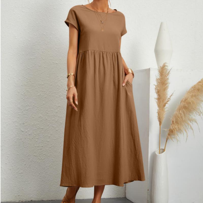 Новинка 2022 года, однотонная юбка без рукавов, свободное хлопково-льняное платье, платье со вставками и карманами