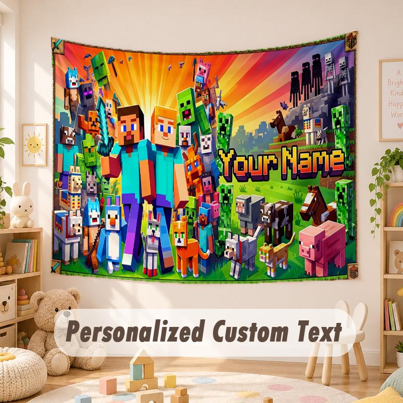 Custom Name Text Tapestry,Minecraft Boho Wall Hanging, Decorative Backdrop Tapestry For Room