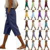 Women's Fashion Casual Loose Solid Colour Cotton Linen Drawstring 7/10 Pants