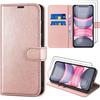 Case + 2 Tempered Glass for iPhone 11, Elegant Shockproof Leather Effect Protection - Pink