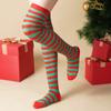 Рождественские хлопковые чулки зеленого и красного цвета в полоску выше колена с бантом, длинные носки 70 см