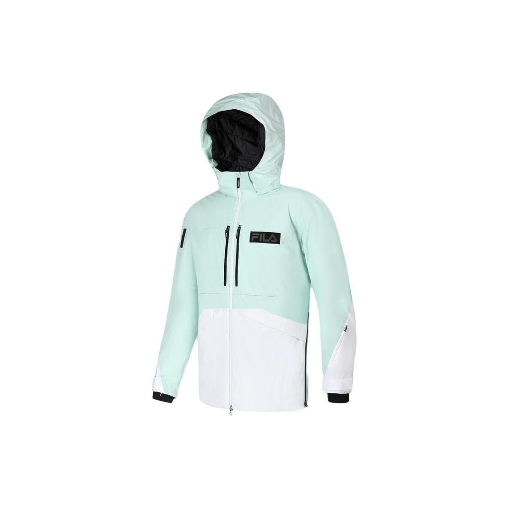 Fila Color Block Technology Hooded Ski Jacket Men Outerwear Eggshell-Green A11M346911F-TQ