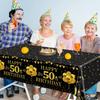 3 Pack Black Gold 50th Birthday Tablecloth, Rectangular Plastic Table Cover, 42.5x70.8 Inches, Happy 50 Birthday Decoration for Party Supplies