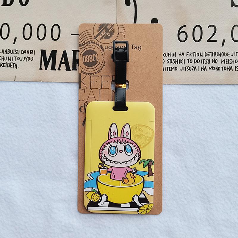 Багажные бирки для путешествий с изображением мультфильма Лабубу, симпатичные украшения для чемоданов, портативные бирки для идентификации багажа
