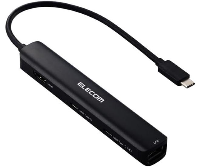 Док-станция USB Type C Hub PD 85 Вт Выход Быстрая зарядка x 2 x 2 HDMI x 1 RJ45 x 1 Черный ELECOM 6-в-1 USB-C USB-A DST-C30BK