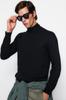 Men's Fashion New Sweater Black Slim Fit Half Turtleneck Basic Knitwear Sweater