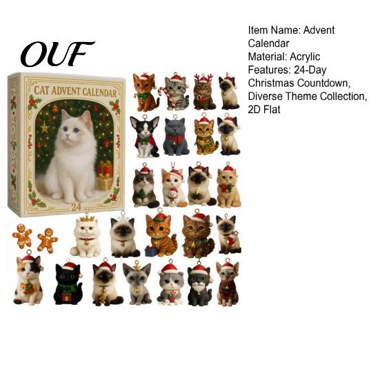 Desktop Christmas Ornament 2026 Advent Calendar, 24-Day Acrylic 2D Set with Tree Pendant Animal Figures, Hanging Decor, Holiday Gift for Kids