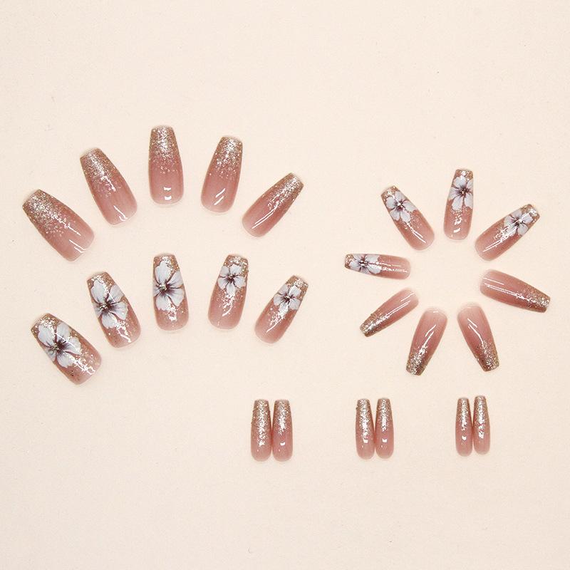 24 Pcs Medium and Long Explosive Retro Natural Camellia Wearable Fake Nails Sweet Girl Special Nail Patch