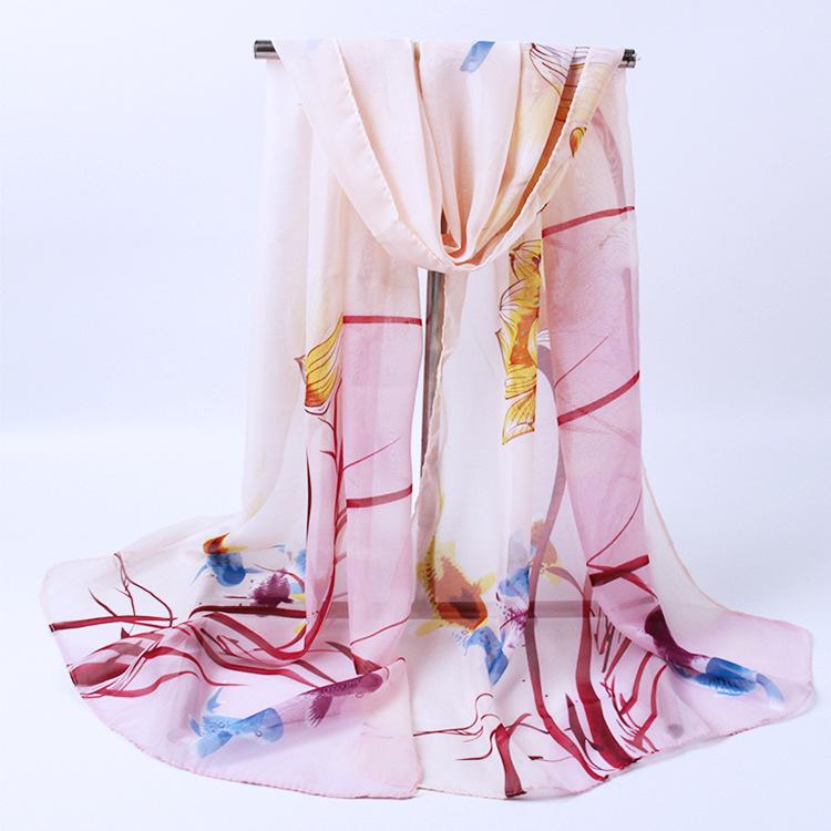 Silk Scarf For Women In Summer Fashionable Shawl Thin And Versatile Spring And Autumn Sand Scarf Long Chiffon Small Strip Scarf