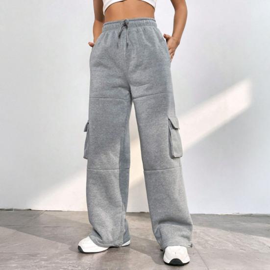 Брюки карго эластичные с высокой талией регулируемым шнурком длинные