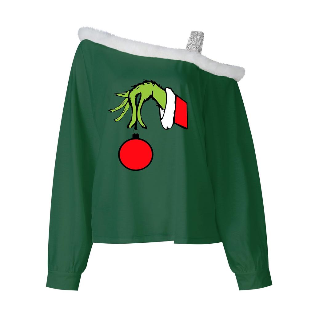 Женские топы с длинными рукавами, свободные пуловеры с рождественским принтом