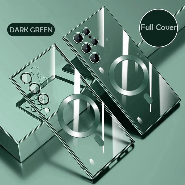 Противоударный чехол Magsafe с магнитной беспроводной зарядкой для телефона Samsung Galaxy S23 Ultra S22 Plus Ultra S21 + прозрачная стеклянная линза, мягкая обложка