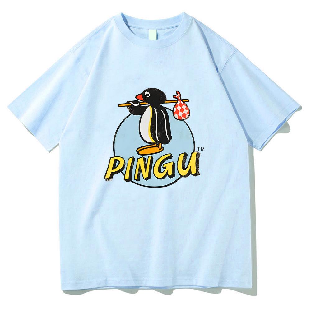Pingu Классический Логотип Натуральная Футболка Женская Мужская Круглый Вырез Пингвин Футболка Одежда в Стиле Харадзюку Классическая Удобная Шикарная Одежда Y2K