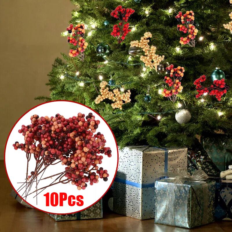 10 шт. искусственных стеблей ягод, рождественские ягодные палочки, декоративные ветки ягод