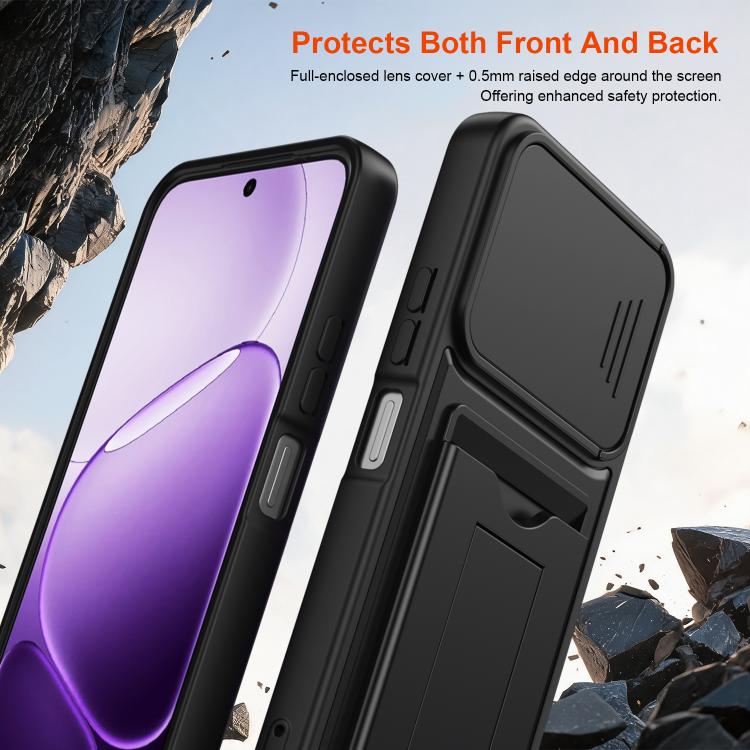 Card‑Holder‑Series Sliding‑Lens‑Cover PC Hybrid TPU Shockproof Phone Case For OPPO Reno15 Pro Max 5G Global
