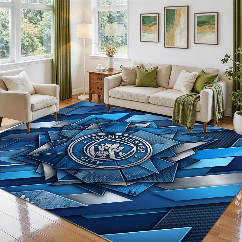 Manchester City Design Crystal Velvet Rug Soft Decorative Mat for Bedroom Entrance