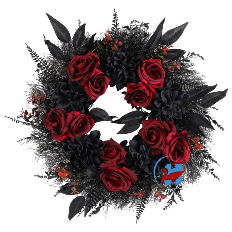 Halloween Wreath Decor Front Door Hallway Plastic Ghost House Theme Party Decoration With LED Lights