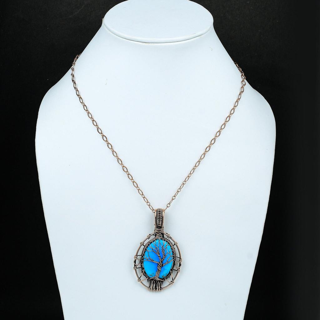 Tree Of Life Arizona Turquoise Pendant Copper Wire Wrapped Jewelry Gemstone Pendant Designer Pendant Gift For Him Arizona Turquoise Jewelry
