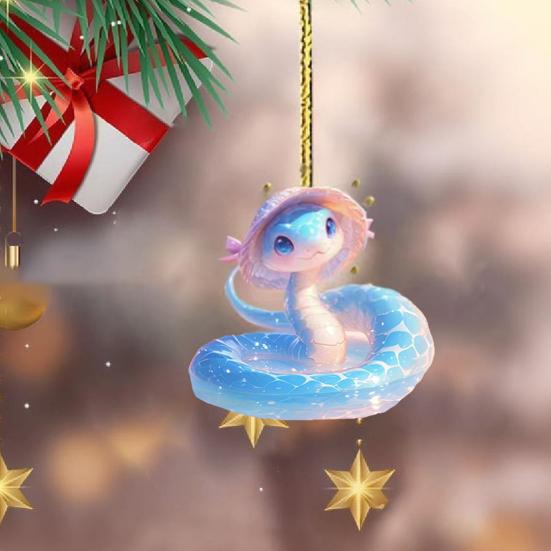 Подвеска в виде мультяшной змеи 2D, плоское акриловое рождественское украшение, подвесное украшение в виде змеи