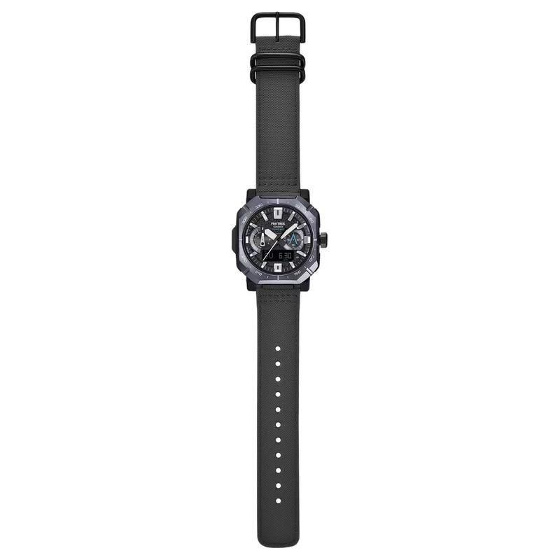 Casio PRW-B1000 Водонепроницаемость 100 метров Двойное время Коррекция времени Тройной датчик Питание от солнечной энергии Кварцевый механизм Кожаный/тканевый ремешок Мужские часы Серый циферблат PRW-B1000B-2