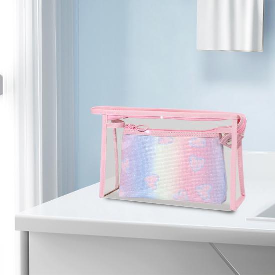 Makeup Bag Zipper Closure Waterproof Large Capacity Travel Toiletry Bag Heart Pattern Makeup Organizer Case