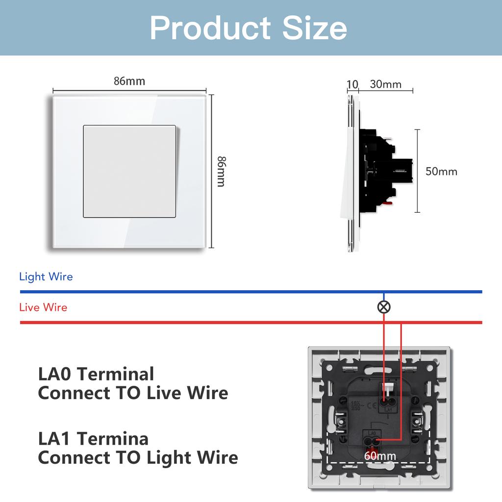 BSEED Switch Light Switch White Glass Frame Wall Power Sockets USB-C Phone Charge E-Series EU Standard 1 Way