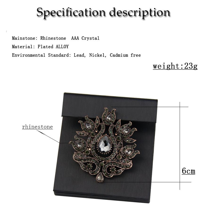 Серые хрустальные турецкие броши для женщин, винтажные золотые цветочные булавки для хиджаба, этнические свадебные украшения, подарок