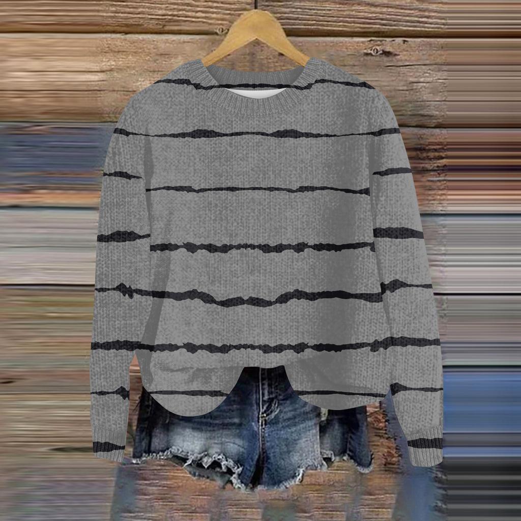 Свитшоты для женщин Вязаный свитер Милая рубашка Осенний круглый вырез Пуловер Топы