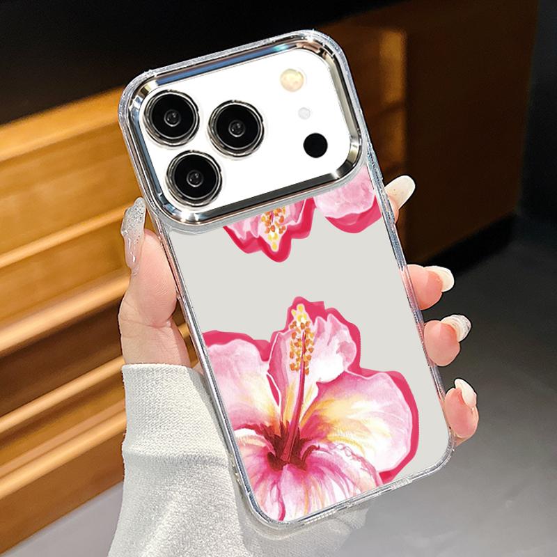 Розовый Цветочный Узор Пион Чехол Для iPhone 17 Pro Max Покрытие Рамки Камеры Прозрачный Мягкий Чехол Для iPhone 16 15 14 13 Pro Max 11 16E 17E