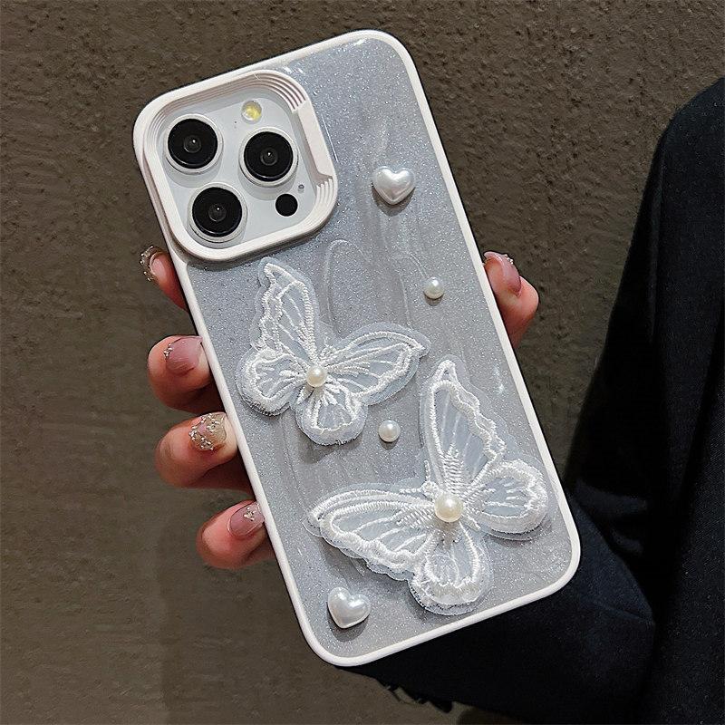 Роскошный сетчатый чехол с жемчужной бабочкой для iPhone 15 Pro Max 14 Plus 13 12 11 Pro, защитный чехол для девочек