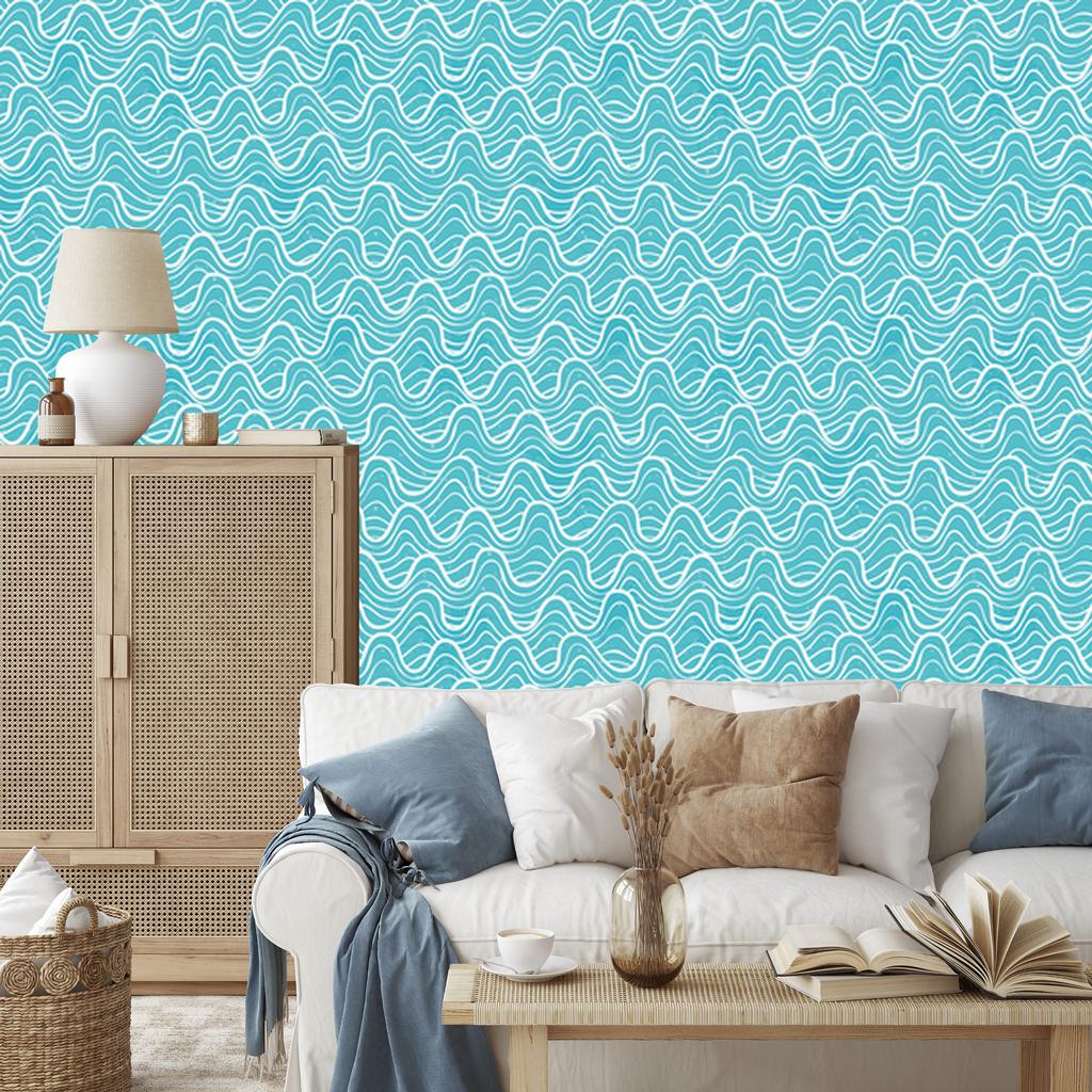 Turquoise Waves Wallpaper for Living Room and Bedroom 50x1000