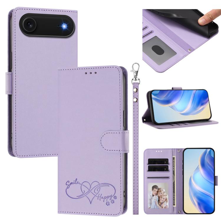 Happy Heart Pattern Magnetic Closure Vegan Leather Phone Case With Wrist Strap For iPhone Shockproof Protective Cover