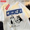 Harajuku Japanese Cat Drinking Tops Mens Fashion O-Neck T-Shirt Street Summer Oversized Clothing Hip Hop Sweat Cotton Tshirts