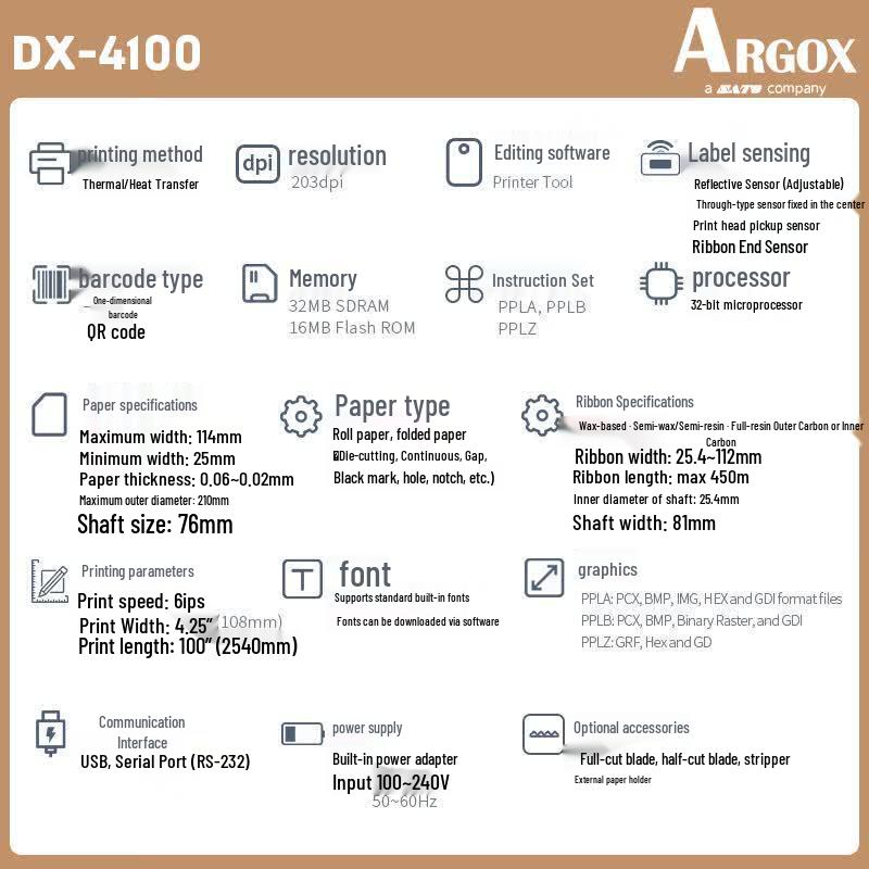 ARGOX DX4300 Industrial Thermal Transfer Barcode Label Printer CN plug (adapter included)