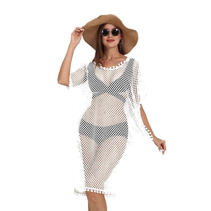 Women's Tassel Cardigan Beach Cover-Up Shawl: Sun Protection Bikini Cover, European & American Style, Hollow Out Design