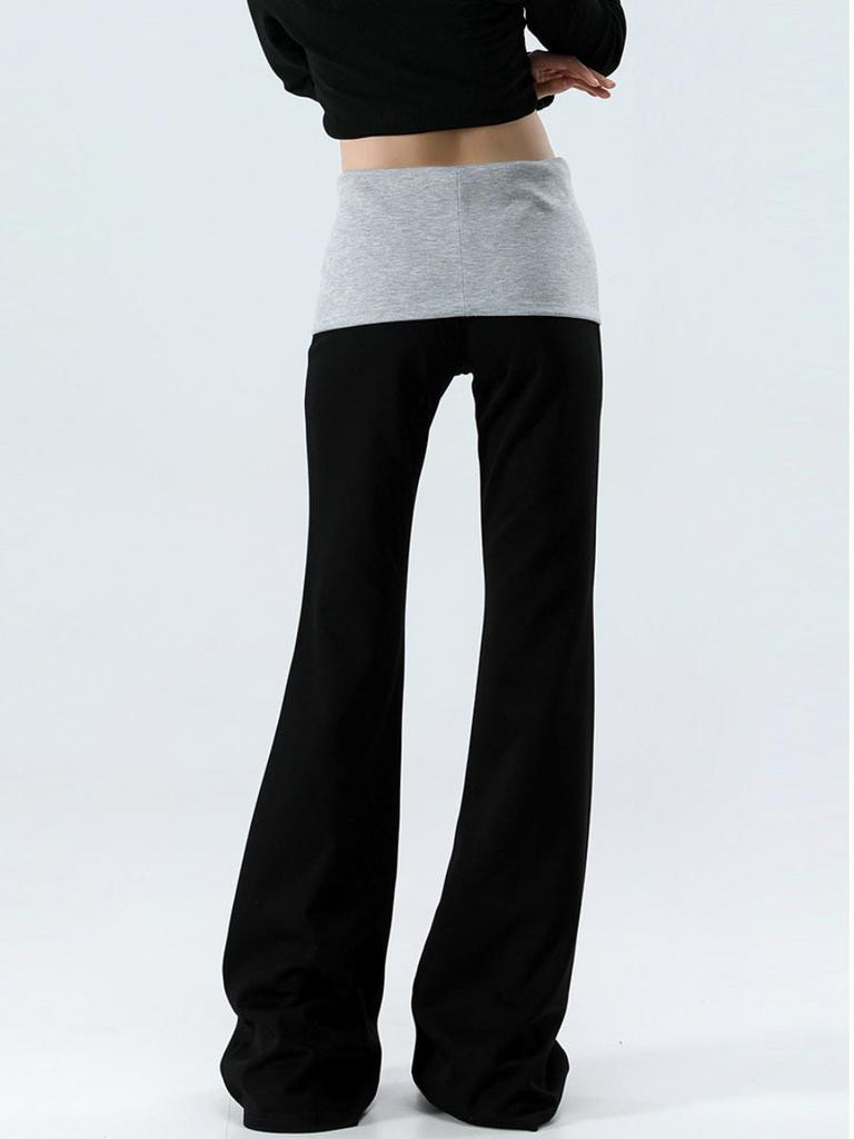 High Waist Flared Pants for Women Black Splicing Stretch Slim Casual Pants Korean Fashion Female Clothing Y2k Spring