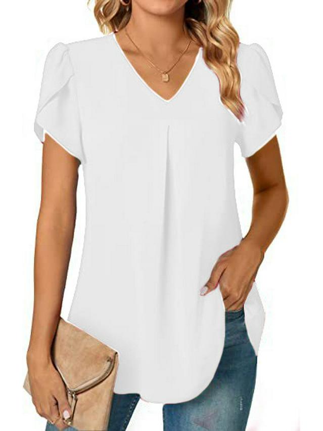 Летняя женская рубашка 2023 года с V-образным вырезом и рукавами-лепестками